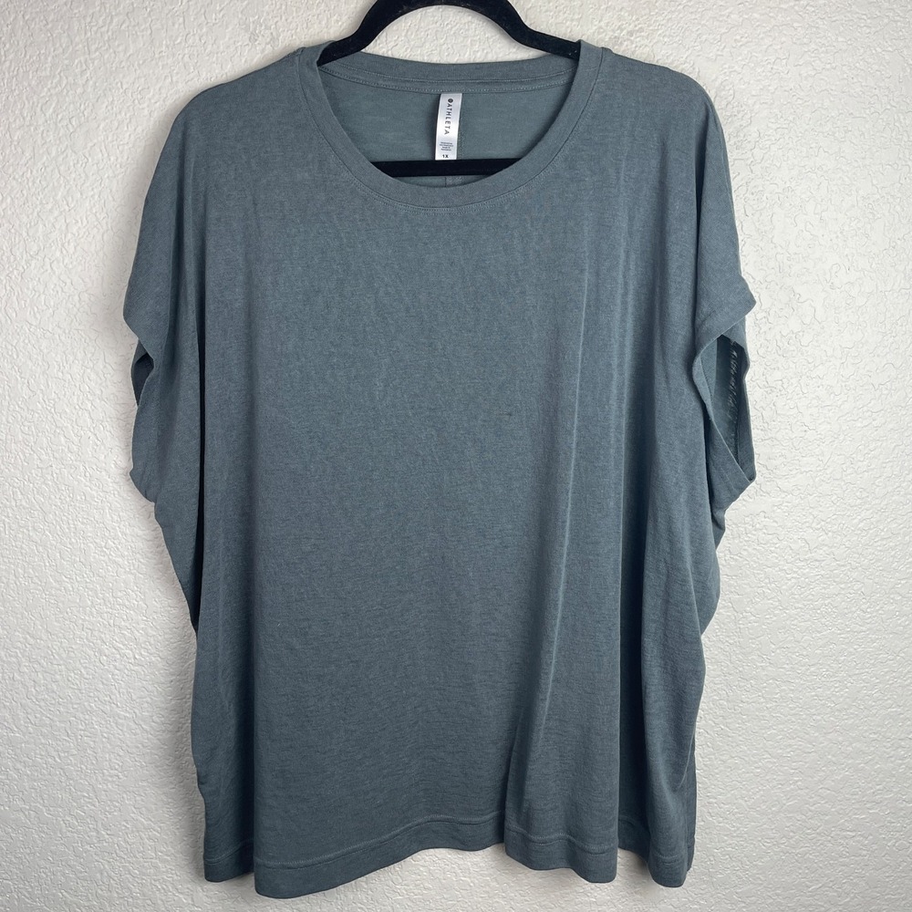 Athleta Tee Shirt‎ Top Womens Plus Size 1X Gray Short Slv Casual Athleisure Gym